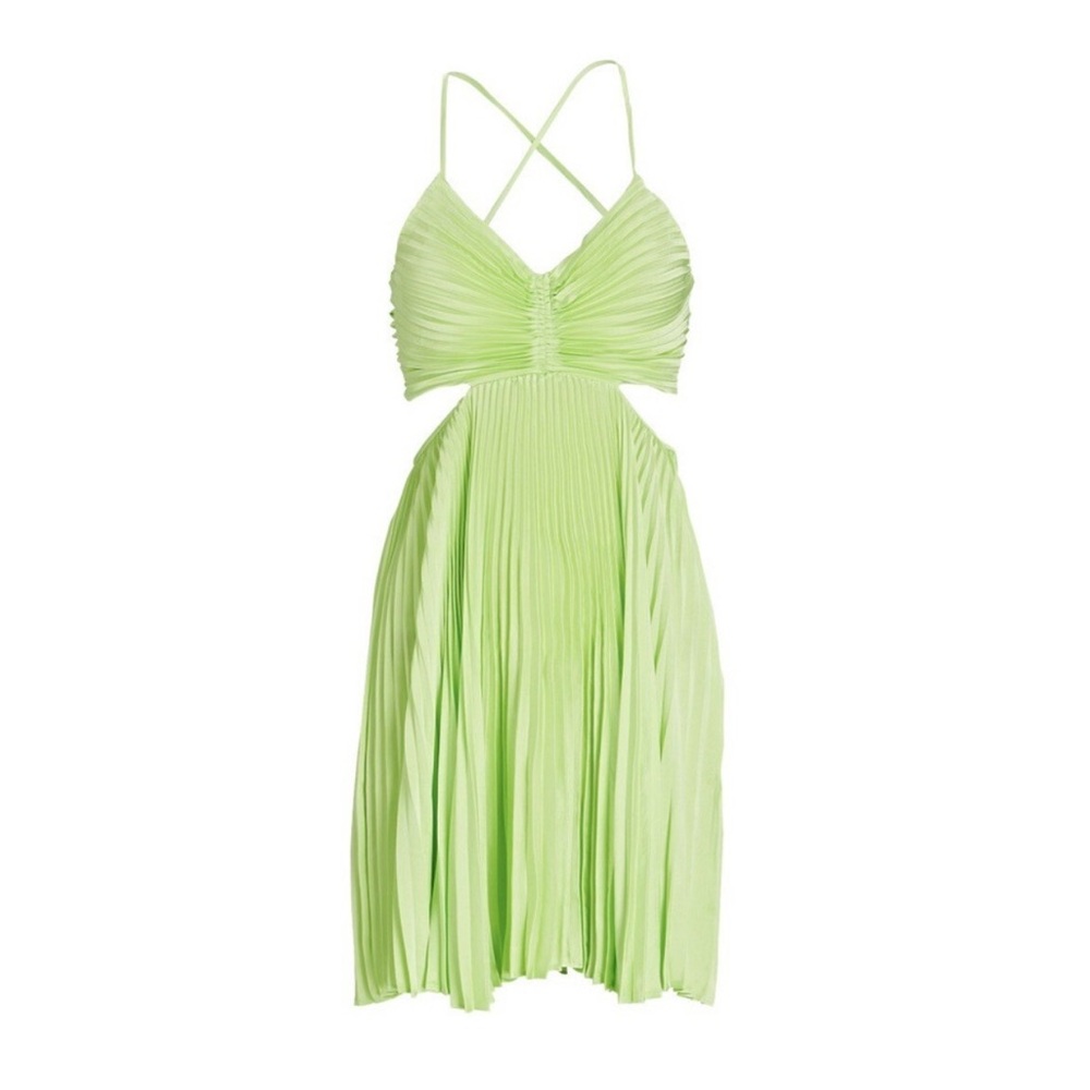 Nwt A.L.C. Ari Pleated Mini Dress Green Side Cut Out size 0 - Picture 3 of 8